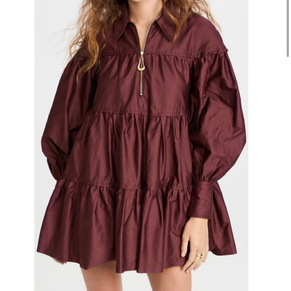 Aje. Wine red tiered zip Francis Mini Dress - Picture 3 of 9